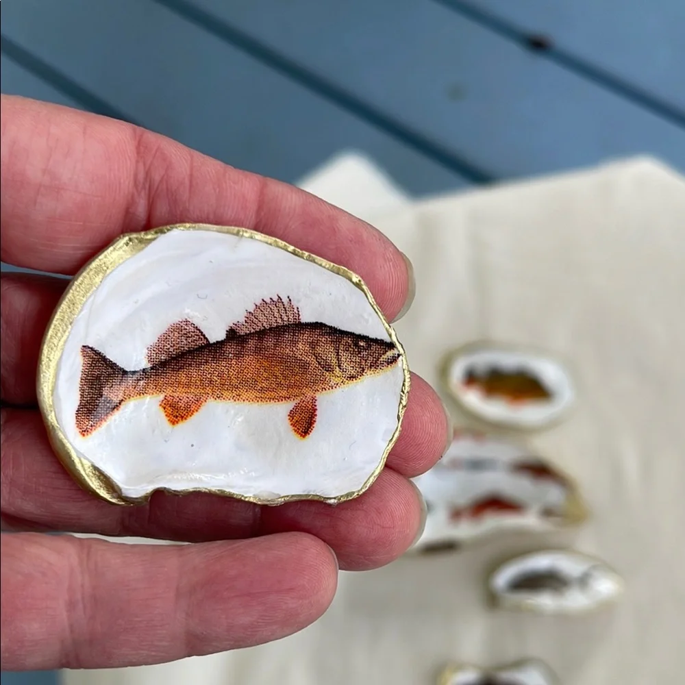 Decorative Fish-Themed Shells Gold Trim